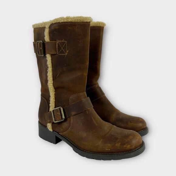 Clarks Orinoco Art Brown Leather Strap Mid Calf Boots Size 8.5 - Picture 1 of 8